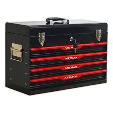20-inch Steel Portable Tool Box with Drawers, BlackRed