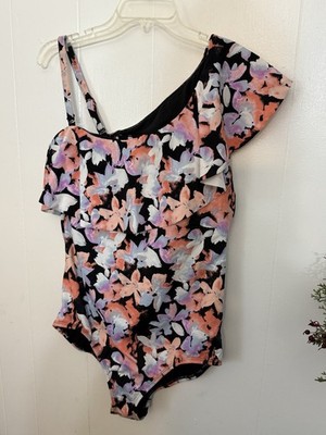 Time & Tru 16W 18W 1X One Piece Swimsuit NWOT Pink Orange Black Floral