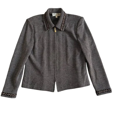St. John Collection Women's Sz 6 Knit Blazer Jacket Brown/White