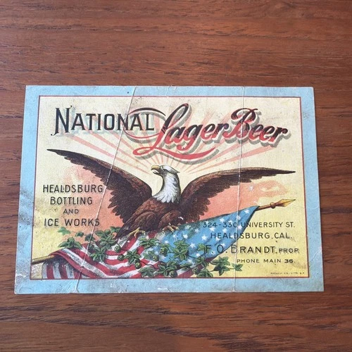 Pre Pro National Lager Beer - Healdsburg, CA - Paper Beer Label Eagle Brewing