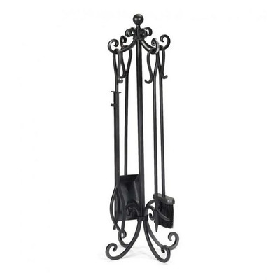 New Plow & Hearth Tall 5pc Black Hand Forged Iron Fireplace Tool Set with Poker