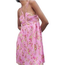 Zara Pleated Floral Strappy Mini Dress with VNeck Size Medium