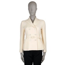 74079 auth CHRISTIAN DIOR cream silk wool 2022 BAR BELTED Jacket 36 XS
