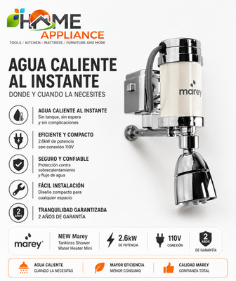 NEW Marey  Tankless Shower Water Heater Mini Marey 110V 2.6kW 2 Year Warranty