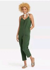 Universal Thread Green Utility Crop Jumpsuit PullOn Lounge Jumper Pockets XS 2-4