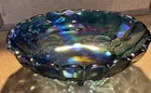 Vtg MCM Indiana Iridescent Blue Carnival Glass Harvest Grape Footed Fruit Bowl
