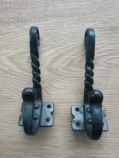 2 X Black Traditional wrought iron Coat Hooks 14cm Long X 3cm Unused Weigh 321g