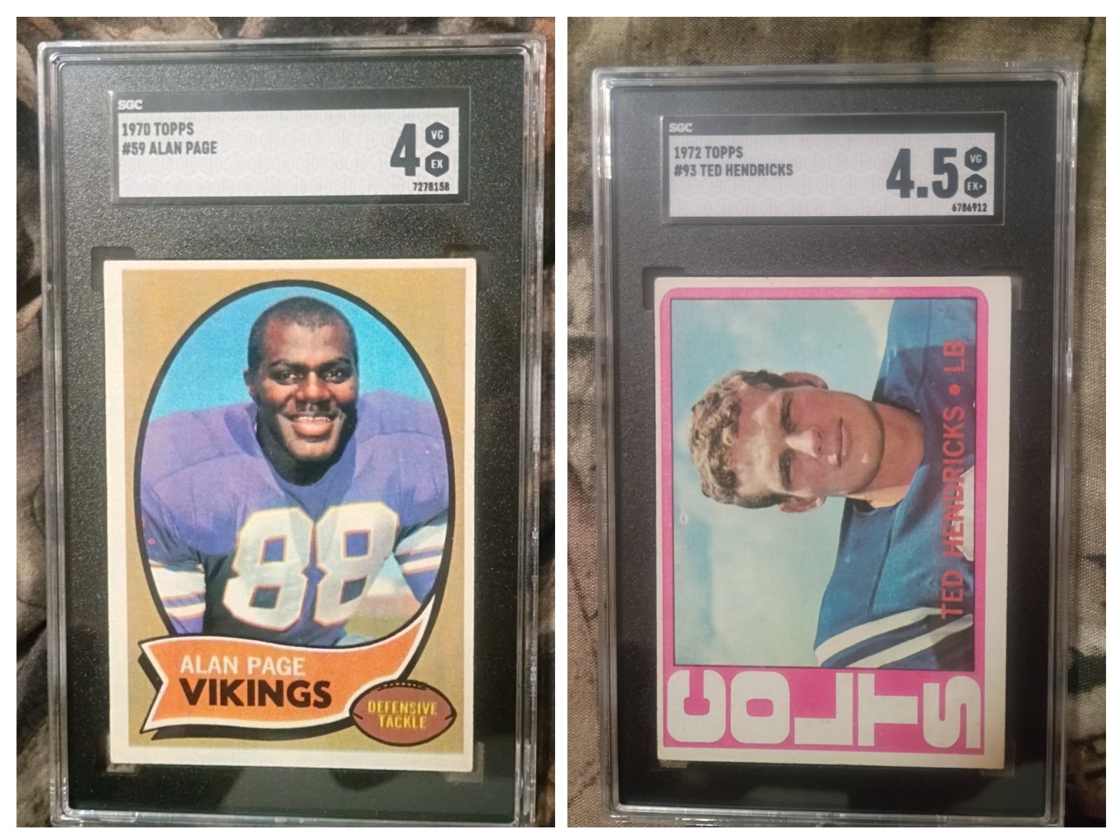1970 Topps Football Alan Page #59 SGC 4  + 1972 Topps #93 Ted Hendricks SGC 4.5