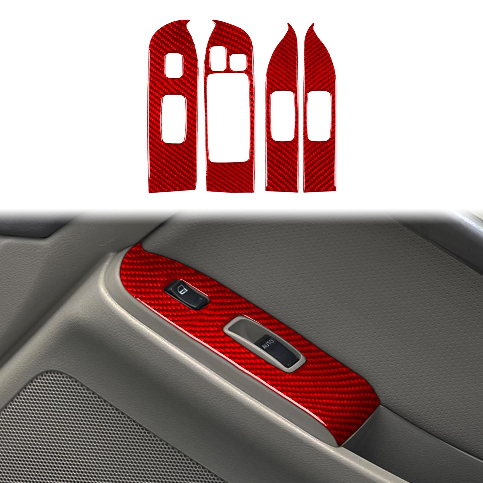 4Pcs Red Carbon Fiber Window Lift Switch Panel Cover Trim For Infiniti G35 02-04