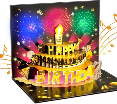 3D Pop Up Musical Happy Birthday Card   Light Up Blow Out Candle with Music