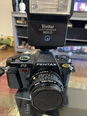 PENTAX P3 35mm SLRFilm Camera Manual Focus Light Meter 50mm f/2 Flash (Untested)