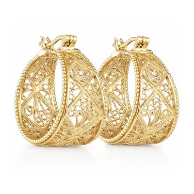 Graduated Filigree Hoop Earrings with Milgrain Detailing