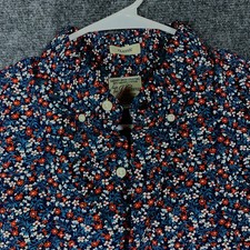 J Crew Secret Wash Shirt Mens Medium Navy Floral Print Stretch Organic Cotton