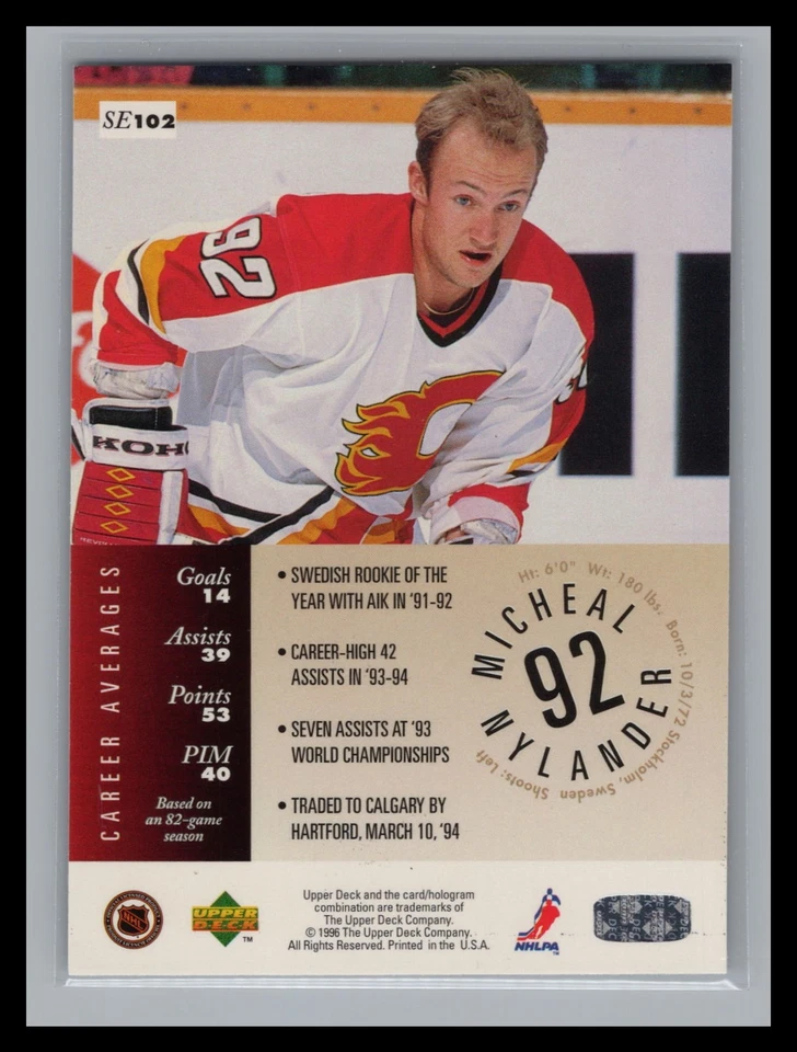 1995-96 Upper Deck Hockey #SE102 Michael Nylander Special Edition Calgary Flames - Image 2 of 2