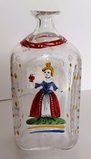 Stiegel Type Eight Side Enamel Painted Bottle with Woman Holding Heart and Motto