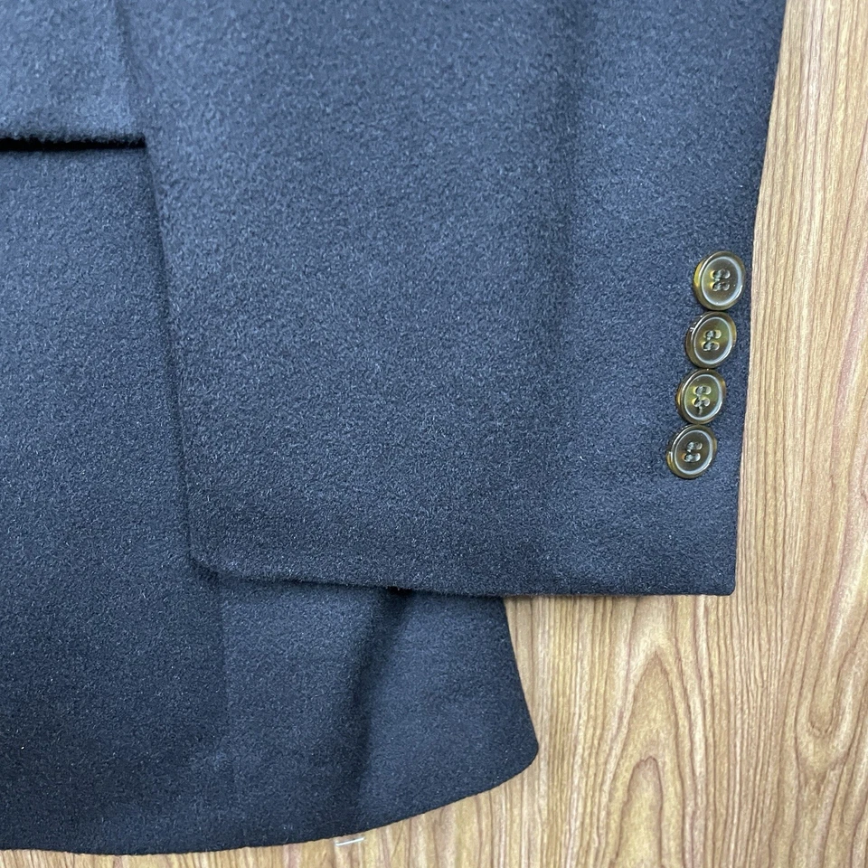 Abrigo deportivo Marshall Fields para hombre 44L negro liso 100 % cachemir suave dos botones Foto 3 de 4