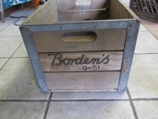 Vintage 9-51 Wood Metal Milk Crate Borden s Dairy 1951 Box Heavy Duity