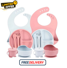 6 Pcs Silicone Baby Feeding Set Baby Utensils Baby Supplies Pink/Blue 