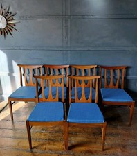 6x Vintage Mid Century G Plan Brasilia Afromosia Teak & Blue Dining Chairs