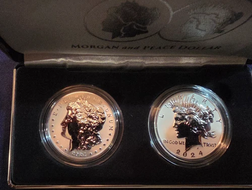 2024 S Reverse Proof $1 Morgan and Peace Silver Dollar 2pc Set W/COA