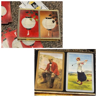 2 Double Set Vintage Paying Card Decks By Congress Chinese Lantern Golfers Worn