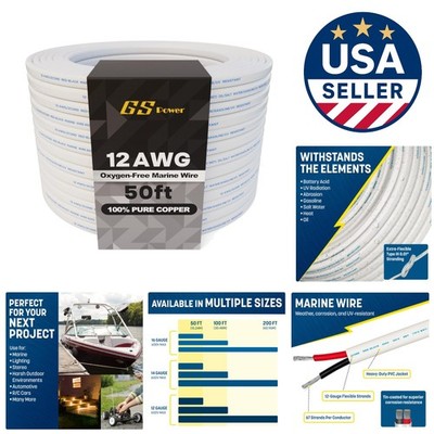 Durable 50 Ft 12 Gauge Copper Marine Wire with Insulation for Harsh Conditions