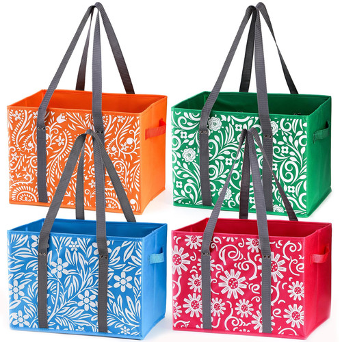 4 Pack Reusable Grocery Bags, Collapsible Large Storage Box Bag with Reinforced