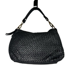 BORSE IN PELLE Made In Italy Wovrn Genuine Leather Handbag Black