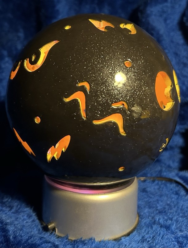 7” Tall, Hand Carved Ceramic Luminary Ball w/ Light/rotating Base~ All Eyes