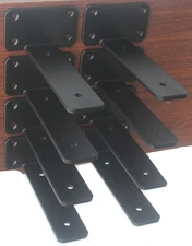 8 Pack - 6 Inch Black Hidden L Shelf Bracket (1/5 Inch Thicked) Iron Floating Sh