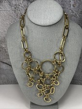 Gold Tone Statement Link Necklace Mixed Oval Circles Chain Chunky Modern Jewelry