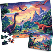 100 Piece Puzzles for Kids Ages 4-6 6-8 8-10, Large Piece Dinosaur Jigsaw Puzzle
