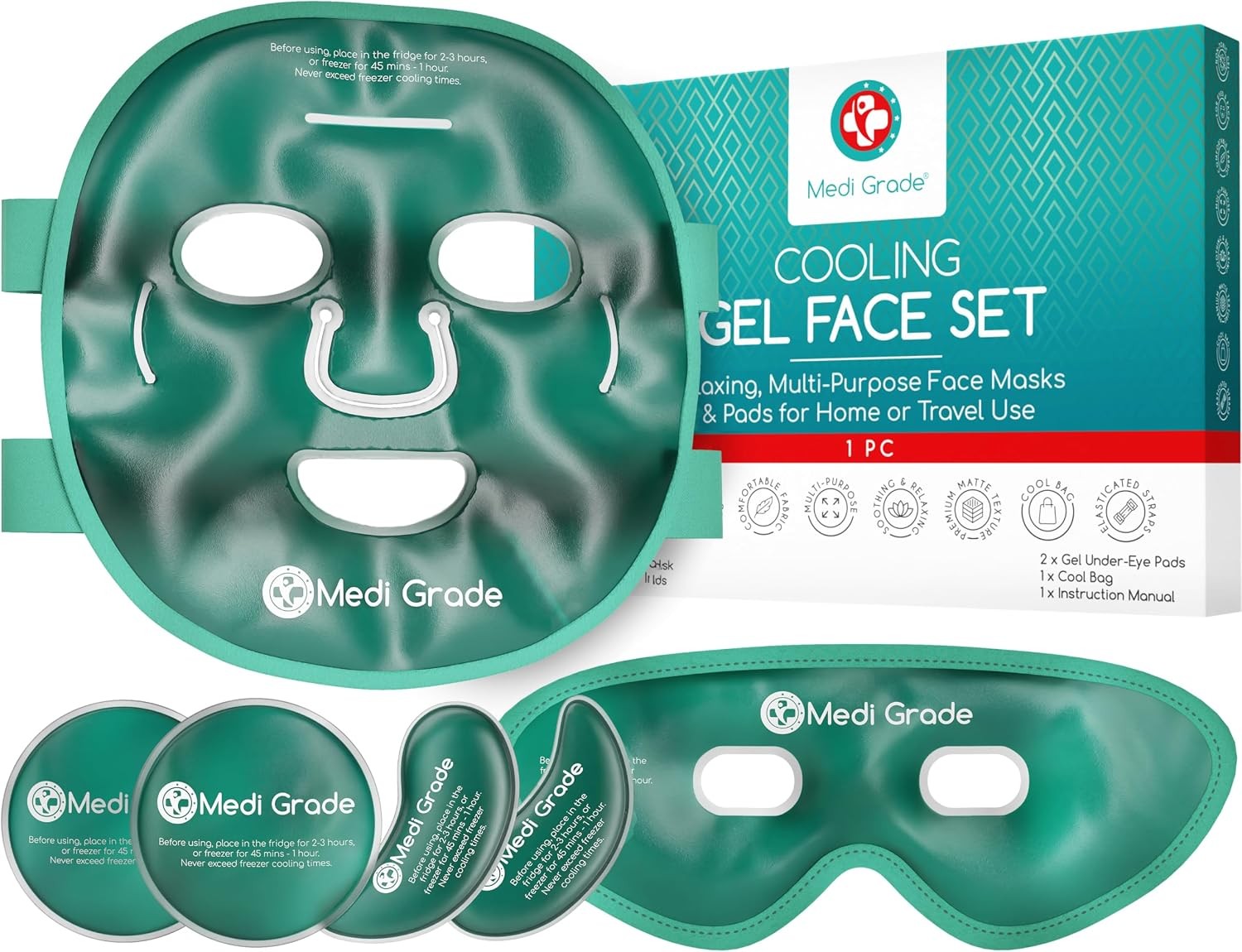 Cooling Face Mask Set with Gel Eye Mask for Puffy Eyes & Dark Circles - Cold