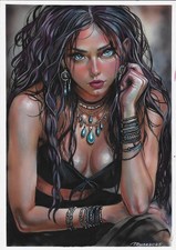 original drawing A3 467DO artwork acrylic airbrush modern female portrait