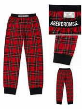 Abercrombie Kids Pajama Pants 13/14 Red Black Plaid 100 Cotton Pull-On