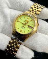 Orient Vintage Automatic 21 Jewels Men Watch Day Date Japan Made Yellow Dial