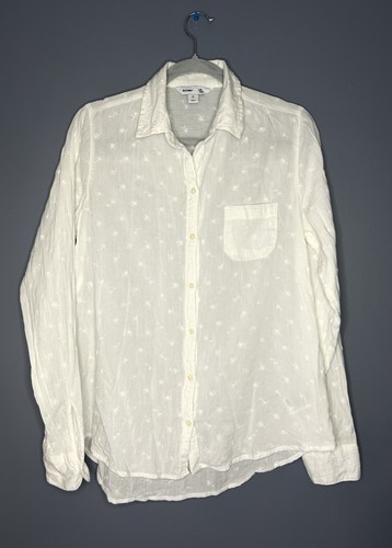 Old Navy "The Classic Shirt" Button Down Women's Med Tall White Boho Minimalist - Picture 9 of 10