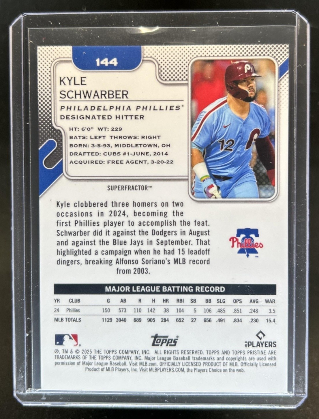 2025 Topps Pristine Kyle Schwarber SuperFractor #1/1 Phillies view 2