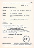 The Purple Rose Of Cairo - Filmverlag Der Autoren - Freigabebescheinigung - 1984