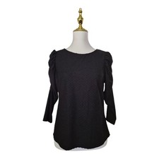 Anthropologie W5 Women’s Black Swiss Dot Puff Shoulder 3/4 Sleeve Blouse Top M N