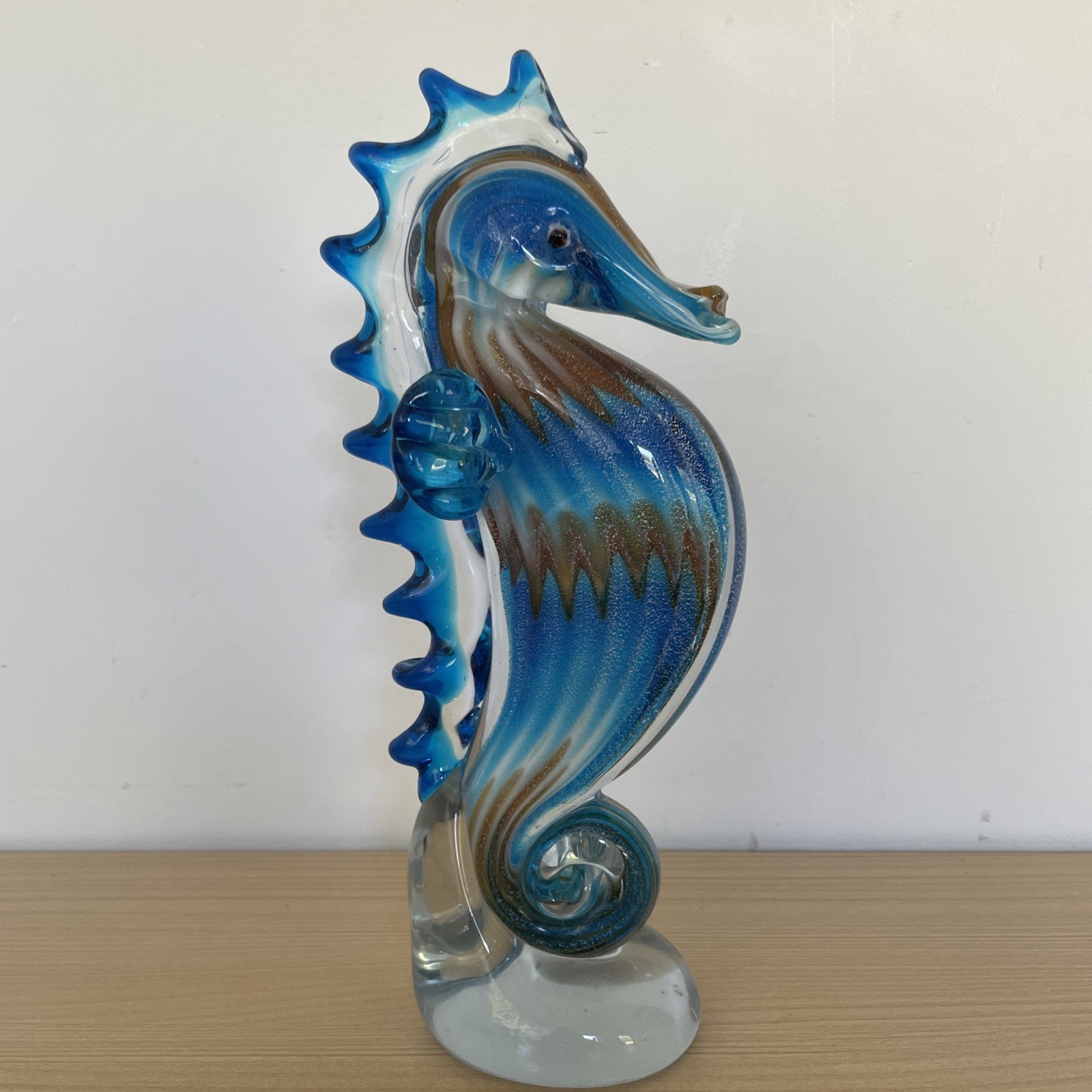 Glass Seahorse Ornament Paperweight 24cm Blue & Brown Objets d’Art - Boxed