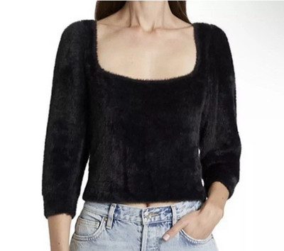 Free People Moonbeam Size XL SOFT Pullover Scoop Neck Black Fur Sweater New