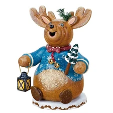 Hubrig Volkskunst Smoker Reindeer Figurine 5.5 Inch German Wood Craft