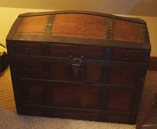 Antique Steamer Trunk/Chest -late 1800's Dome Top Metal Strap Reinforcements VTG