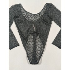 NWT Victoria's Secret Black Lace Long Sleeve Bodysuit Teddy M/L Retail