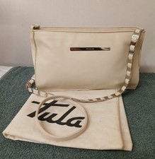 TULA Genuine Leather Beige Shoulder Bag with leather & Metal strap