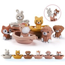 Bathtub Toys for Toddlers 18M  with Animal Finger Puppets  Stackable Boat Tra...