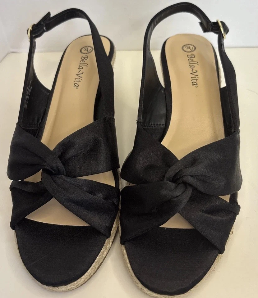 Bella Vita Kimora  Sandals Women Rope Wedge Black Criss Cross Size 11WW - Image 2 of 4