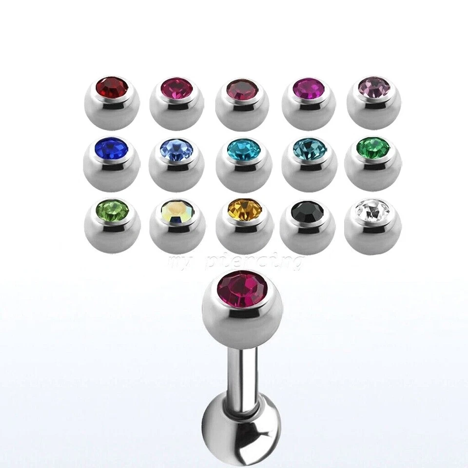 2 piezas. Barra de acero quirúrgico doble gema ceja tragus hélice cartílago 16G 14G Foto 3 de 4