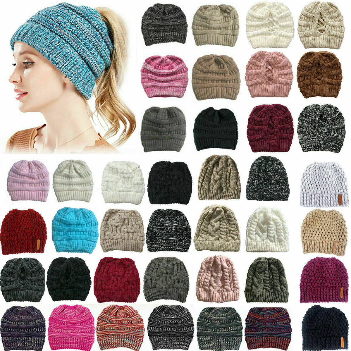 PONY Cappello donna coda di cavallo maglia berretto con treccia berretto invernale caldo berretto berretto*